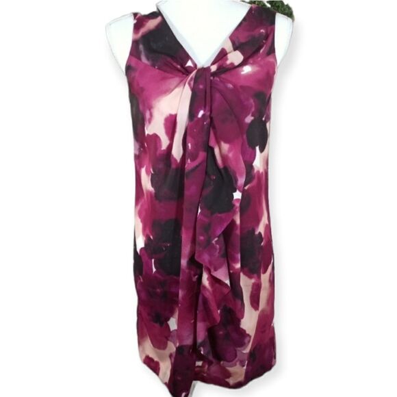 ANN TAYLOR LOFT PURPLE, BLACK, & WHITE DRESS SZ.0 EUC - Picture 1 of 8